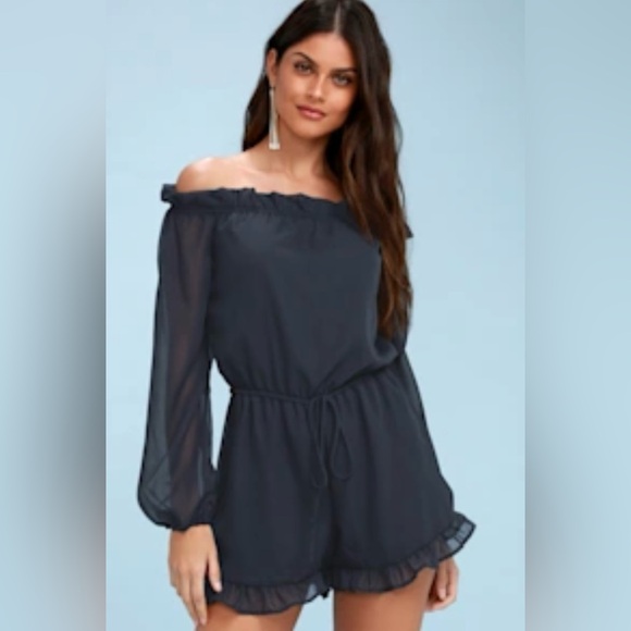 Lulu's Navy Blue Ruffle Romper - Picture 1 of 6